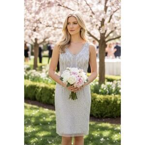 NWT ADRIANNA PAPELL DRESS BLUE WEDDING GUEST COCKTAIL PARTY SEQUIN BEADED FORMAL